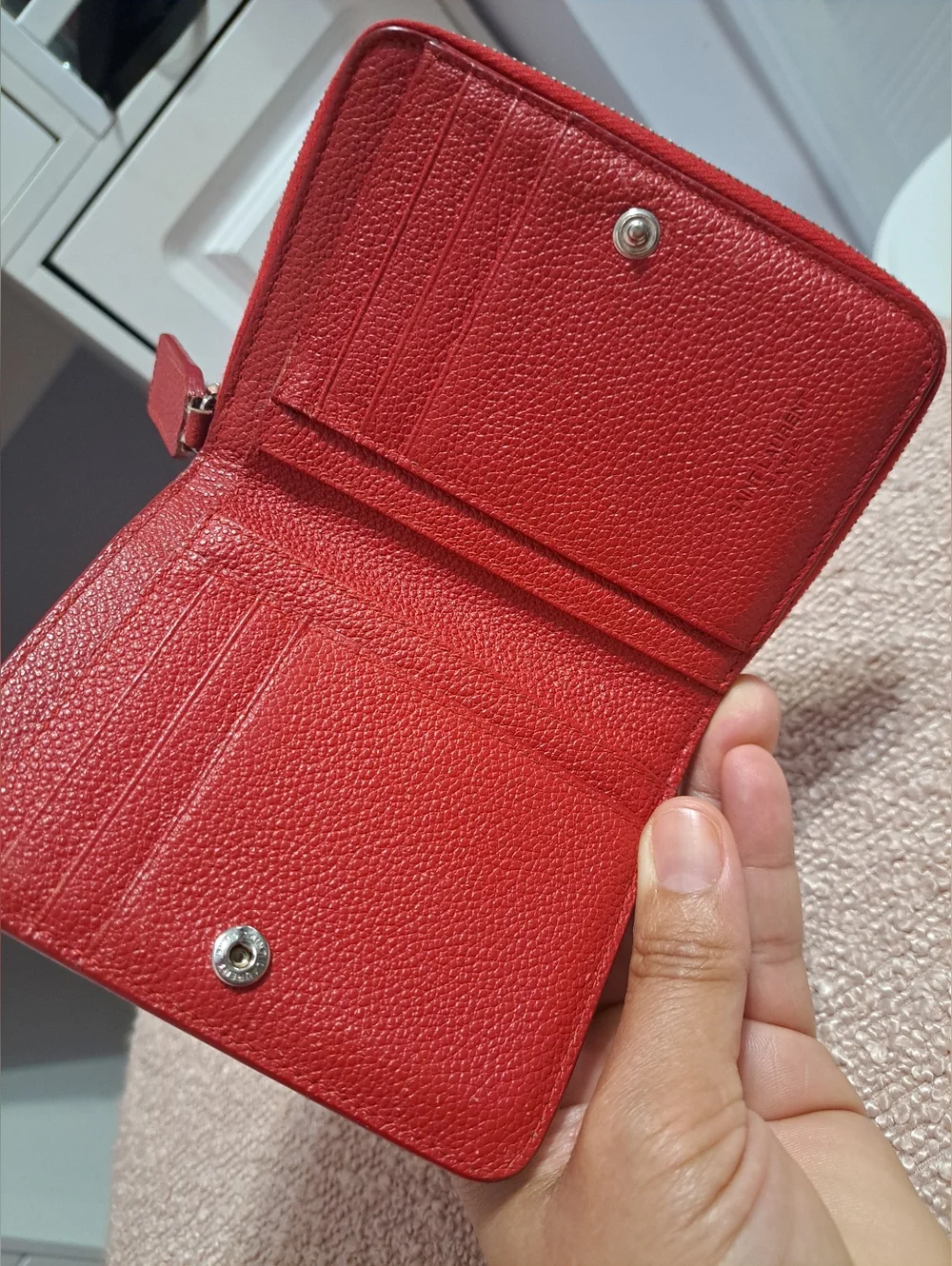 Saint Laurent Red Pebbled Zip-Around Card Wallet - Picture 7 of 10